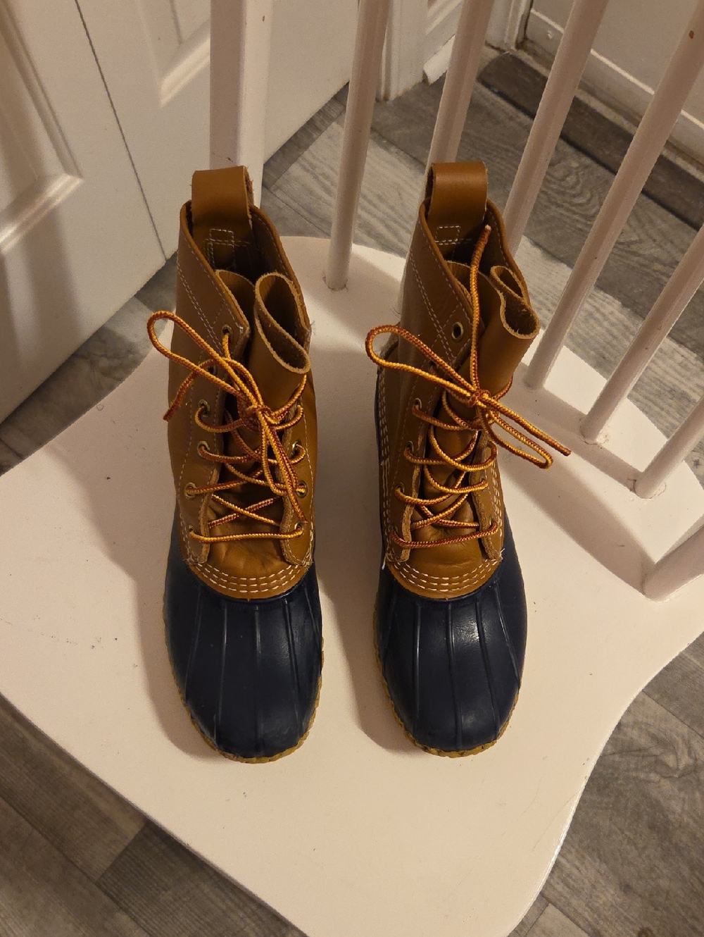L.L. Bean Size 8 M.  2 tone.  Tan And Navy Blue Duck Shoes